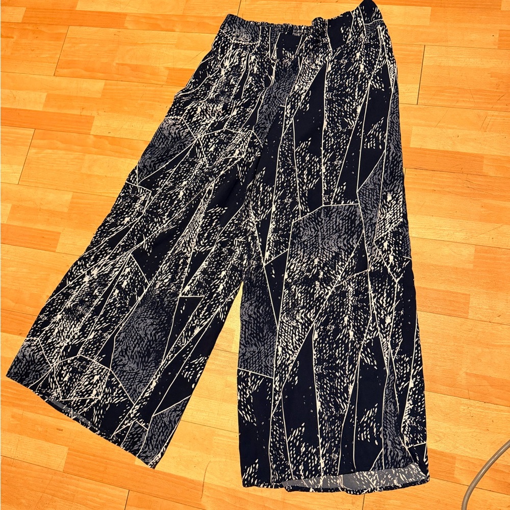 Mossimo Vintage Y2K flowy wide flare pullover trousers abstract print navy white